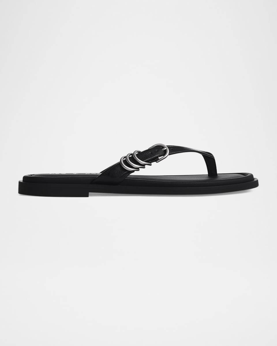 Gia Leather Buckle Thong Sandals